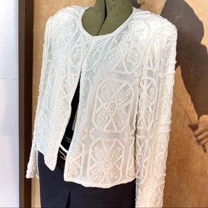 LAURENCE KAZAR | Cream Beaded Silk Jacket XL